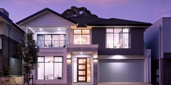 Monte Carlo night front facade edit Monte Carlo Lift Split Level Double Storey Custom Home Builder Adelaide South Australia