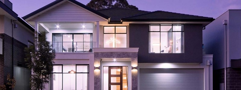 Monte Carlo night front facade edit Monte Carlo Lift Split Level Double Storey Custom Home Builder Adelaide South Australia